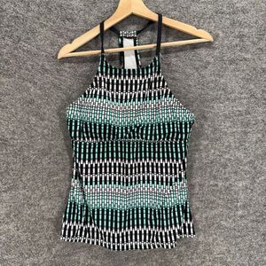Clean Water Tankini Top Women M Medium Black Striped Sleeveless Racerback Swim